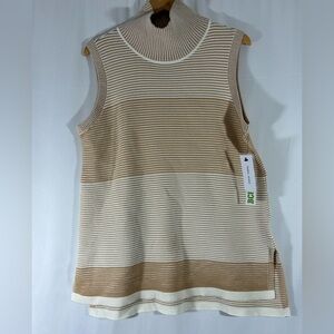 NWT Feeling Famous By Tribal Jeans Sweater Sleeveless Size Large Tan and White